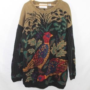 HAND-KNIT VINTAGE Pleasant Pheasant Sweater!